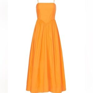 Ronny Kobo Robin Sleeveless Cotton Poplin A-Line Midi Dress in Orange